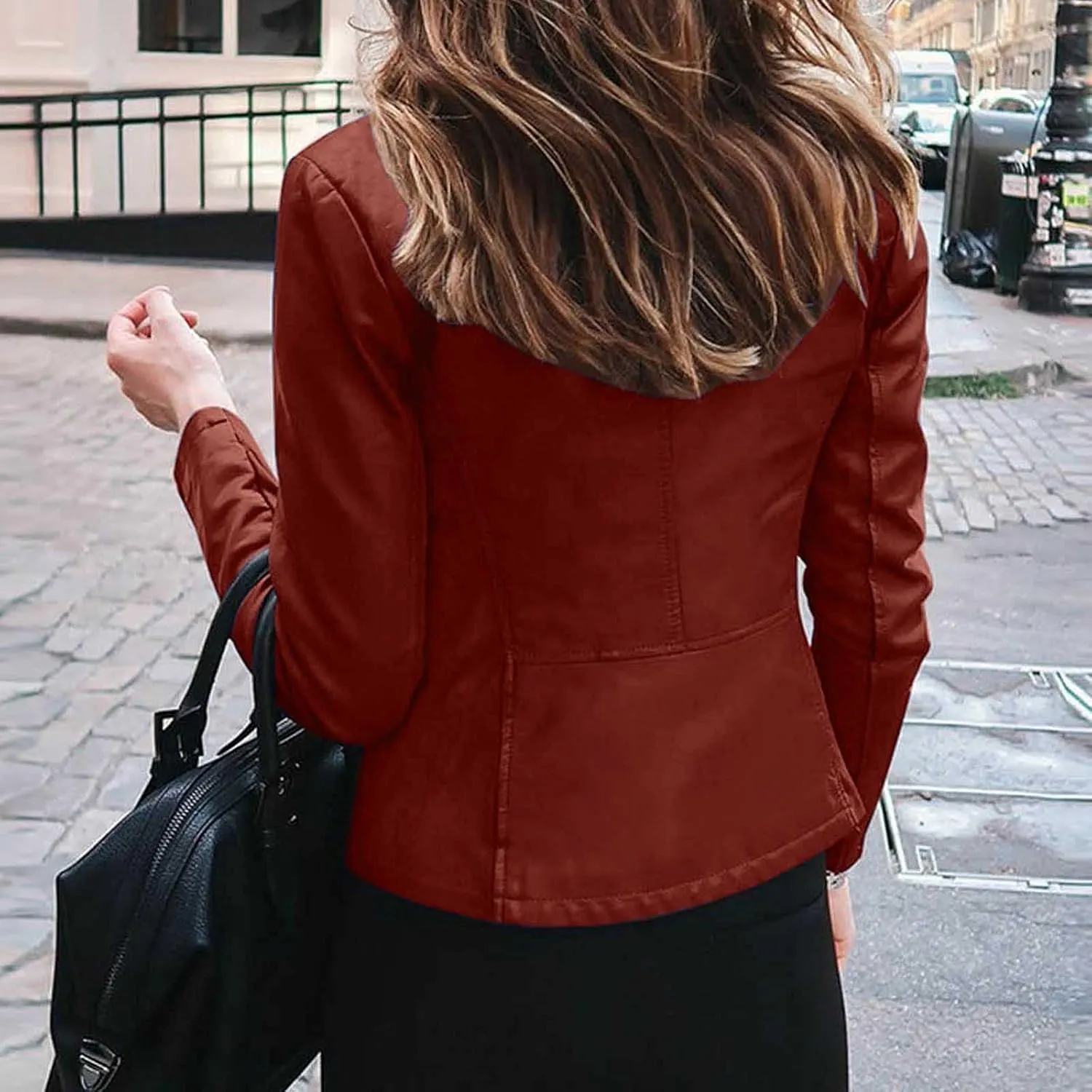 Faux Leather Jacket Women Trendy Going out Outfits Motorcycle PU Bomber Jackets Fall Trendy Zip up Cropped Coats