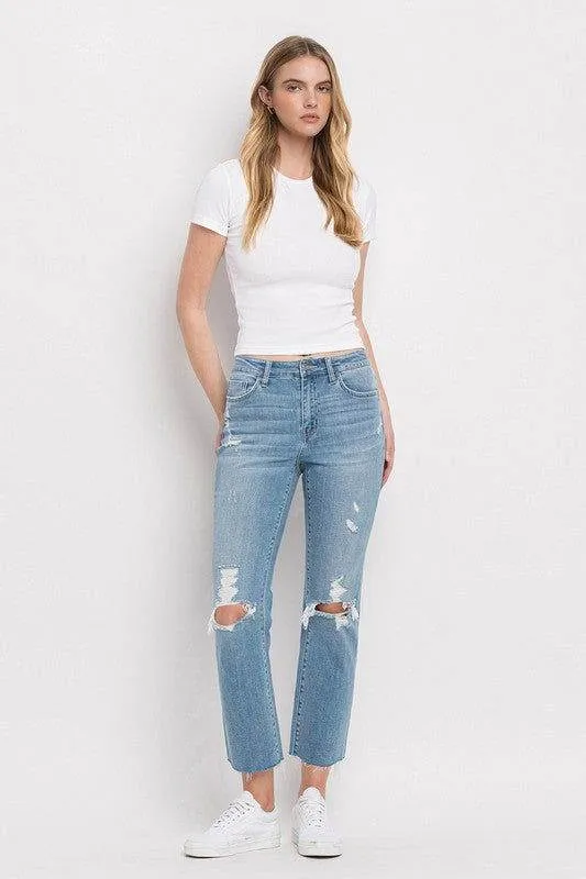 Flying Monkey High Rise Distressed Cropped Straight Jeans