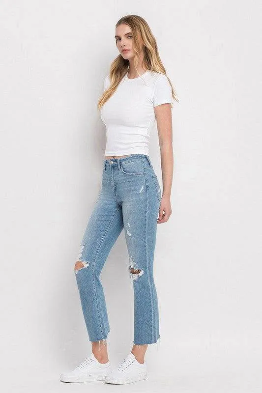 Flying Monkey High Rise Distressed Cropped Straight Jeans