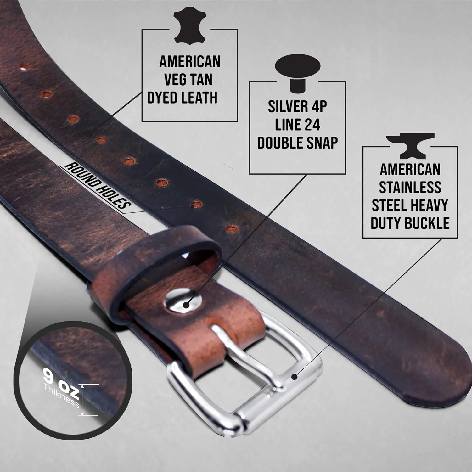 Genuine Veg Oil Tan Full Grain Leather-Mens Belts Leather Handmade By Amish-Heavy Duty Mens Belt 1.5 Wide 9/14 Oz-Made In USA