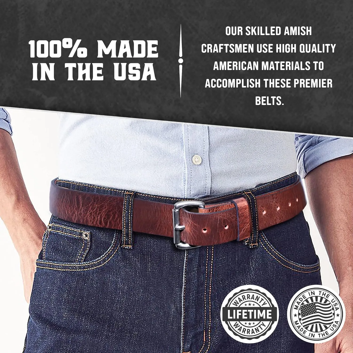 Genuine Veg Oil Tan Full Grain Leather-Mens Belts Leather Handmade By Amish-Heavy Duty Mens Belt 1.5 Wide 9/14 Oz-Made In USA