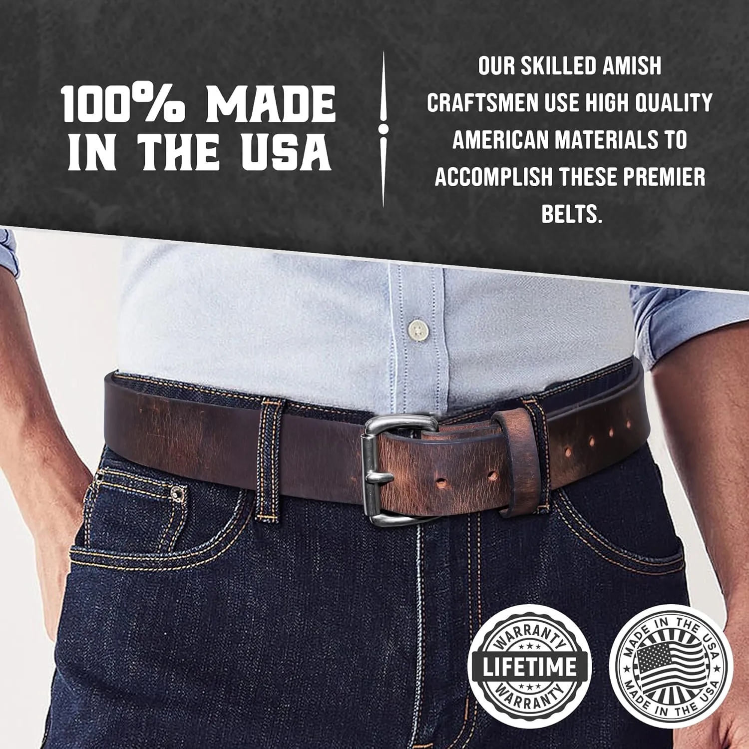 Genuine Veg Oil Tan Full Grain Leather-Mens Belts Leather Handmade By Amish-Heavy Duty Mens Belt 1.5 Wide 9/14 Oz-Made In USA