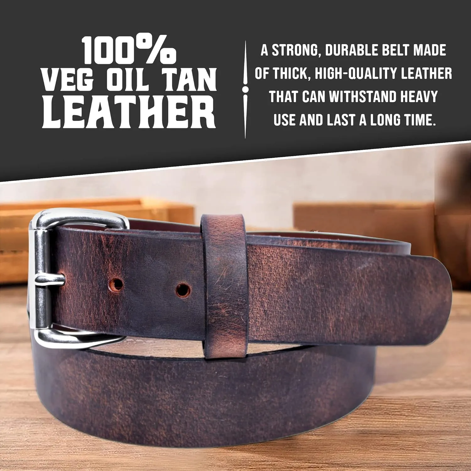 Genuine Veg Oil Tan Full Grain Leather-Mens Belts Leather Handmade By Amish-Heavy Duty Mens Belt 1.5 Wide 9/14 Oz-Made In USA