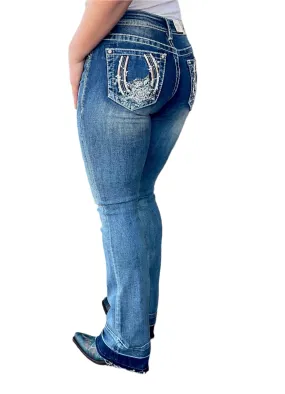 Grace in LA Easy Fit Women's Embellished Horse Shoe Bootcut Jeans EBS499