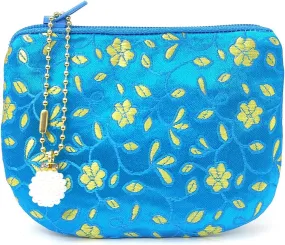Handmade Coin Purse Brocade Zipper Wallet Rosary Pouch Women Silk Jewelry Bag - Blue
