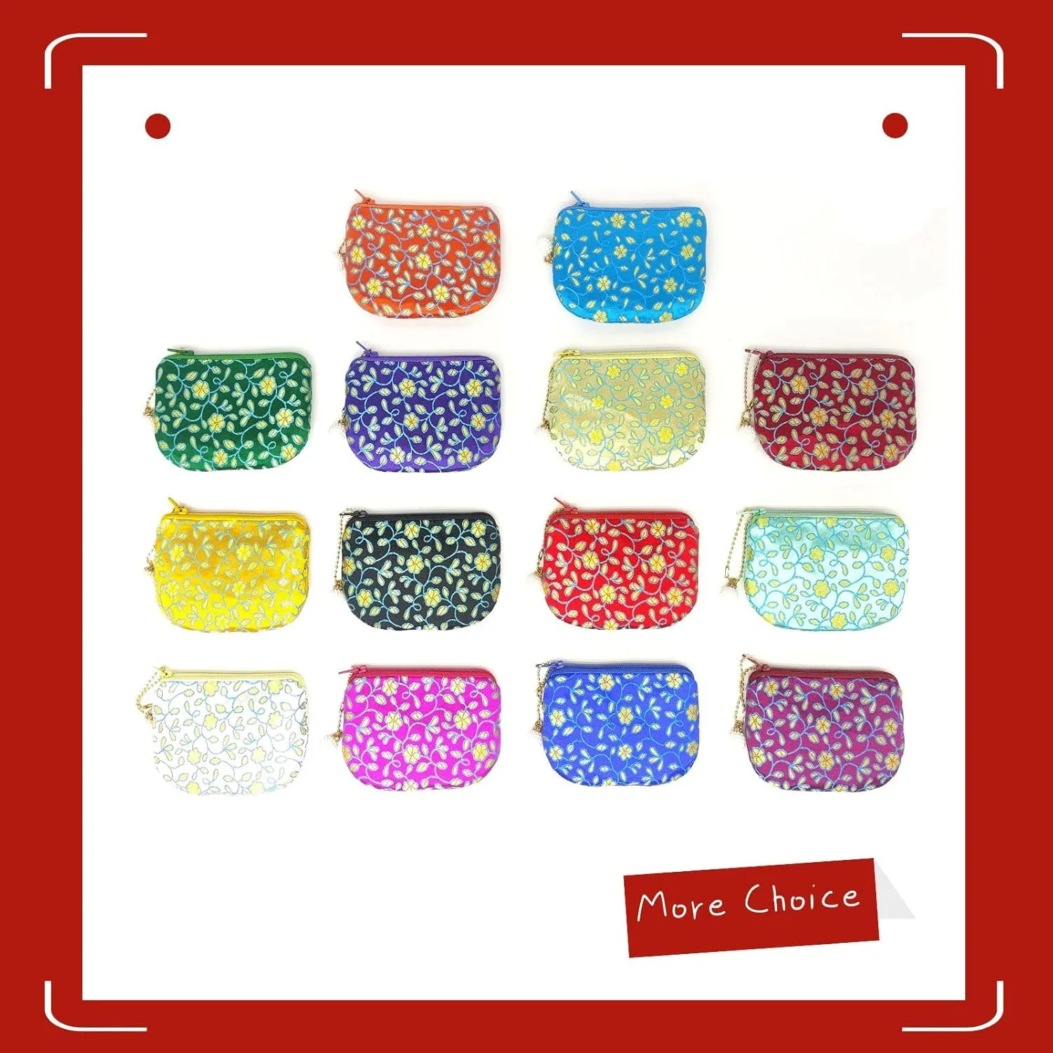 Handmade Coin Purse Brocade Zipper Wallet Rosary Pouch Women Silk Jewelry Bag - Crimson