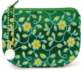 Handmade Coin Purse Brocade Zipper Wallet Rosary Pouch Women Silk Jewelry Bag - Green