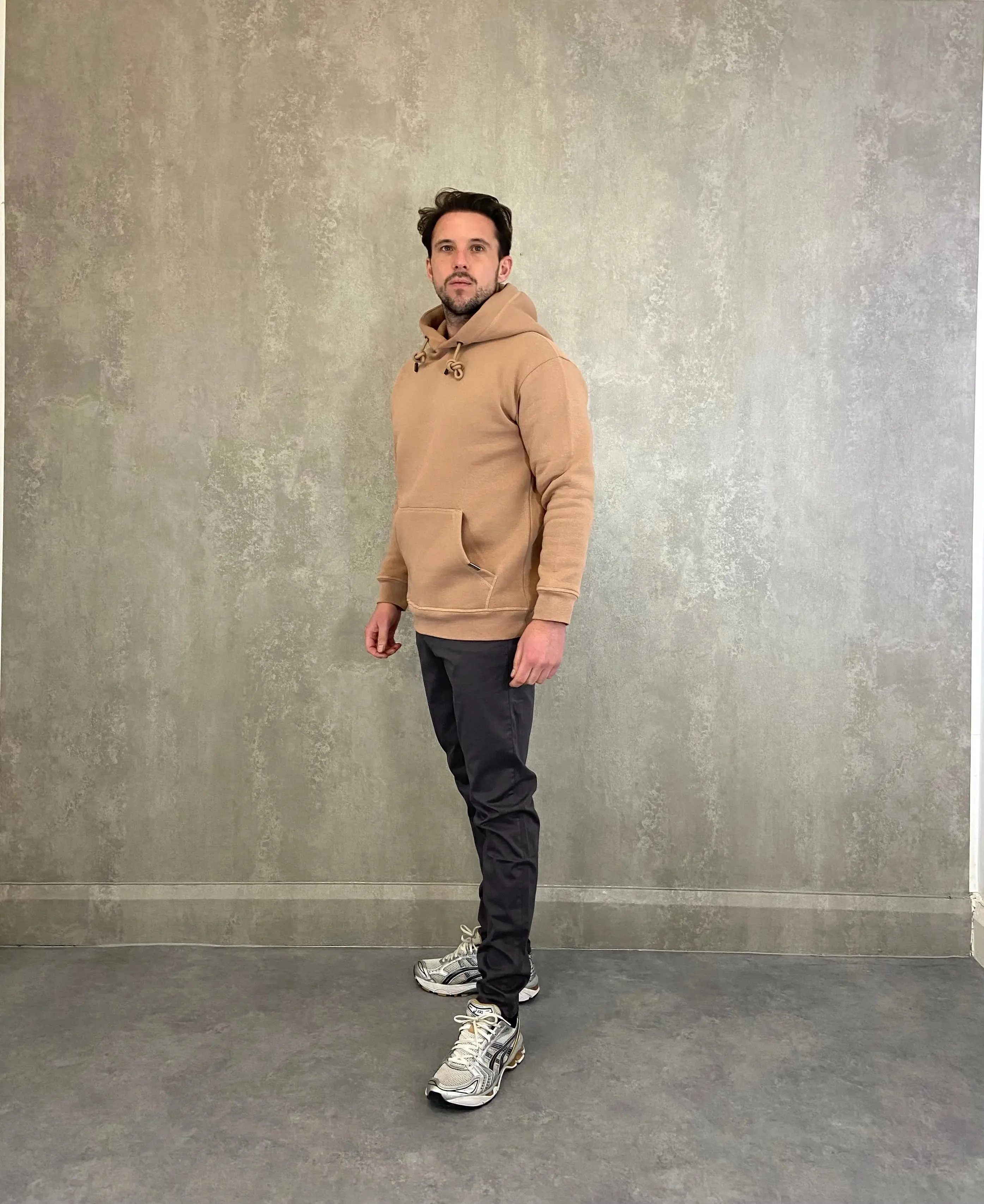 Heavy Plain Pocket Logo Hoodie - Biscuit