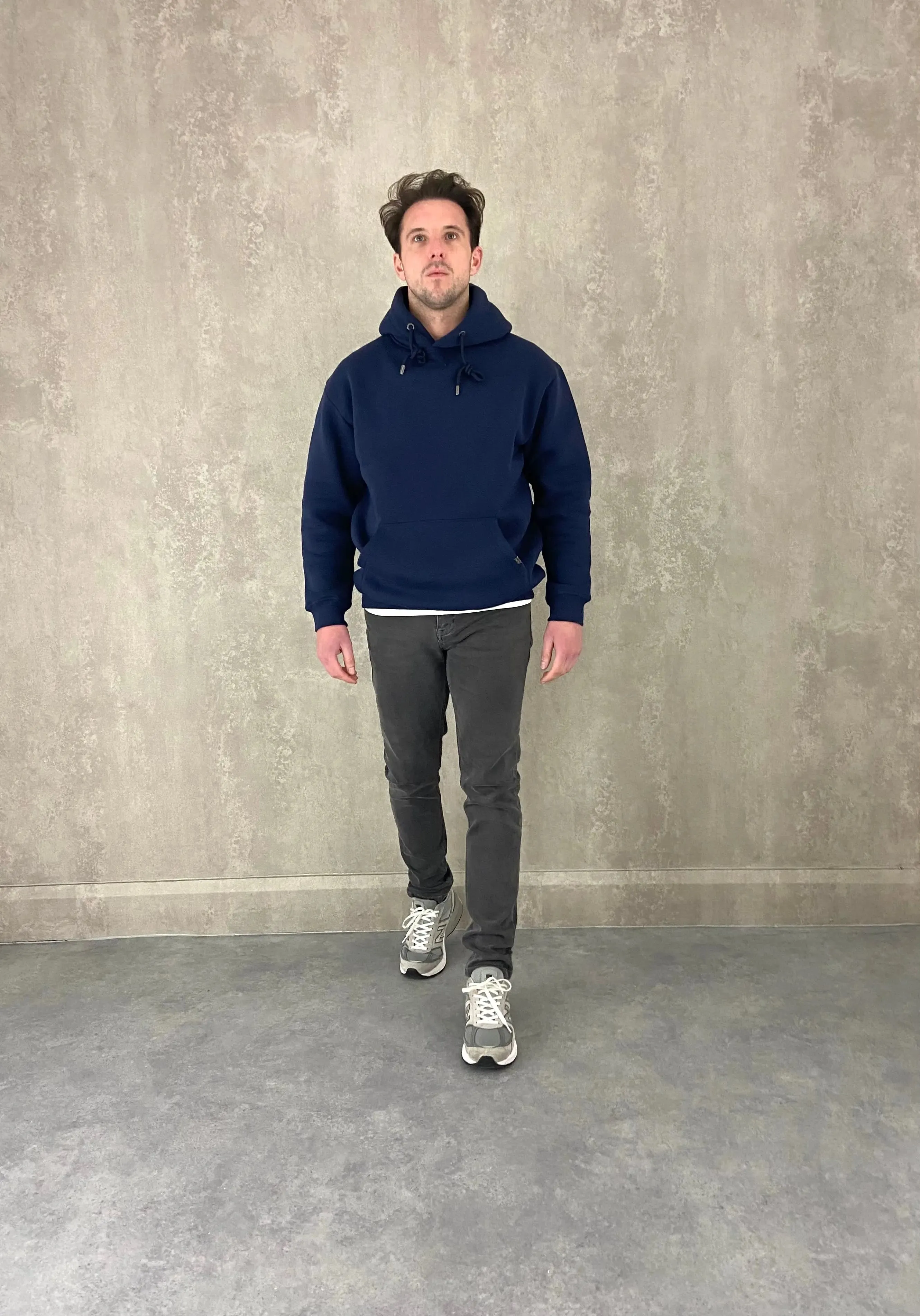 Heavy Plain Pocket Logo Hoodie - Navy