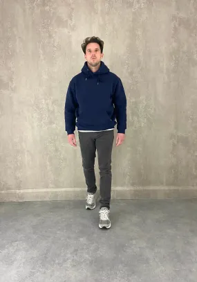 Heavy Plain Pocket Logo Hoodie - Navy