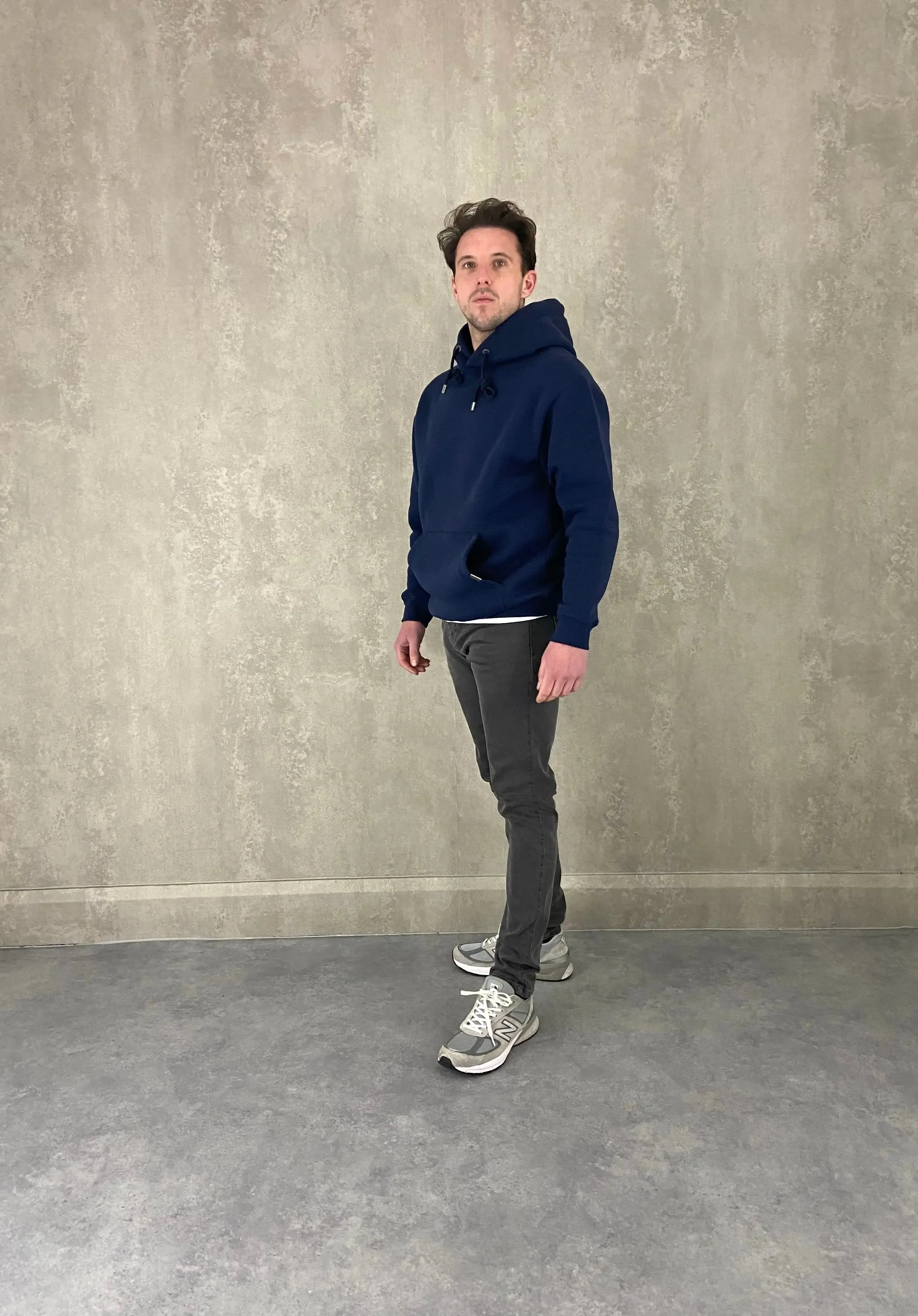 Heavy Plain Pocket Logo Hoodie - Navy
