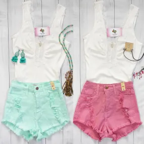 High Rise Distressed Shorts
