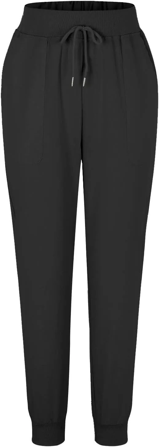 JiXiang Trousers for Women Summer Casual Drawstring Back Elastic Waist Linen Loose Fit Joggy Yoga Tapered Pants with Pockets