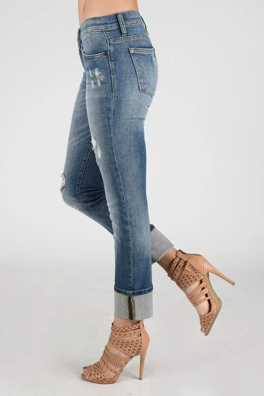 Judy Blue Distressed Cuffed Straight Leg Jeans