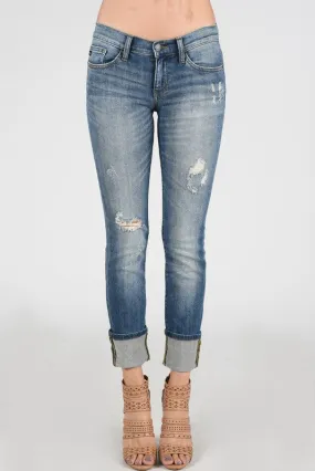 Judy Blue Distressed Cuffed Straight Leg Jeans