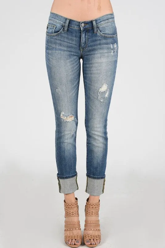 Judy Blue Distressed Cuffed Straight Leg Jeans