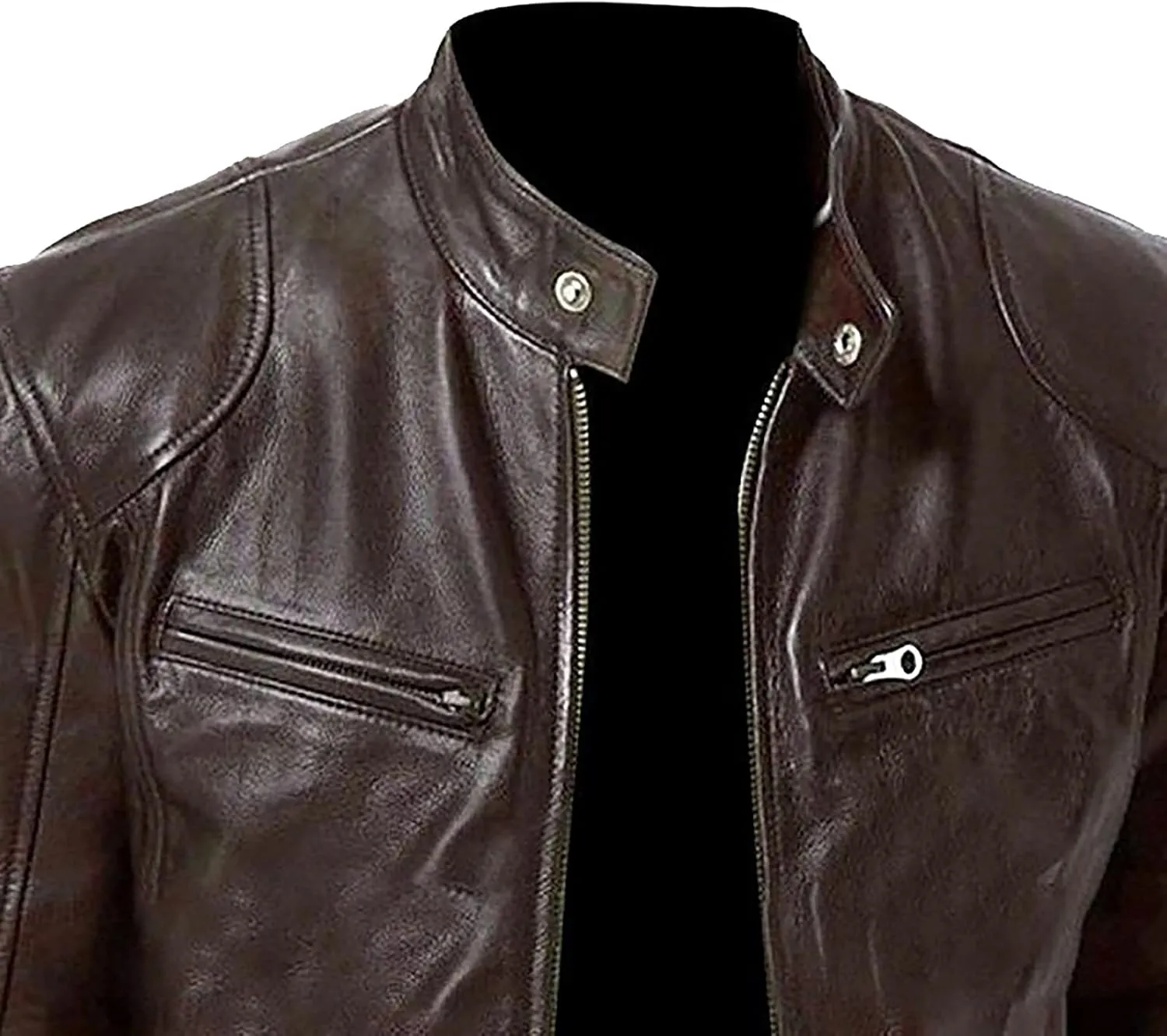 Leather Jacket Men Casual Zipper Stand Collar Jackets Winter Faux Leather Motocycle Winter Coats Outwear With Pockets