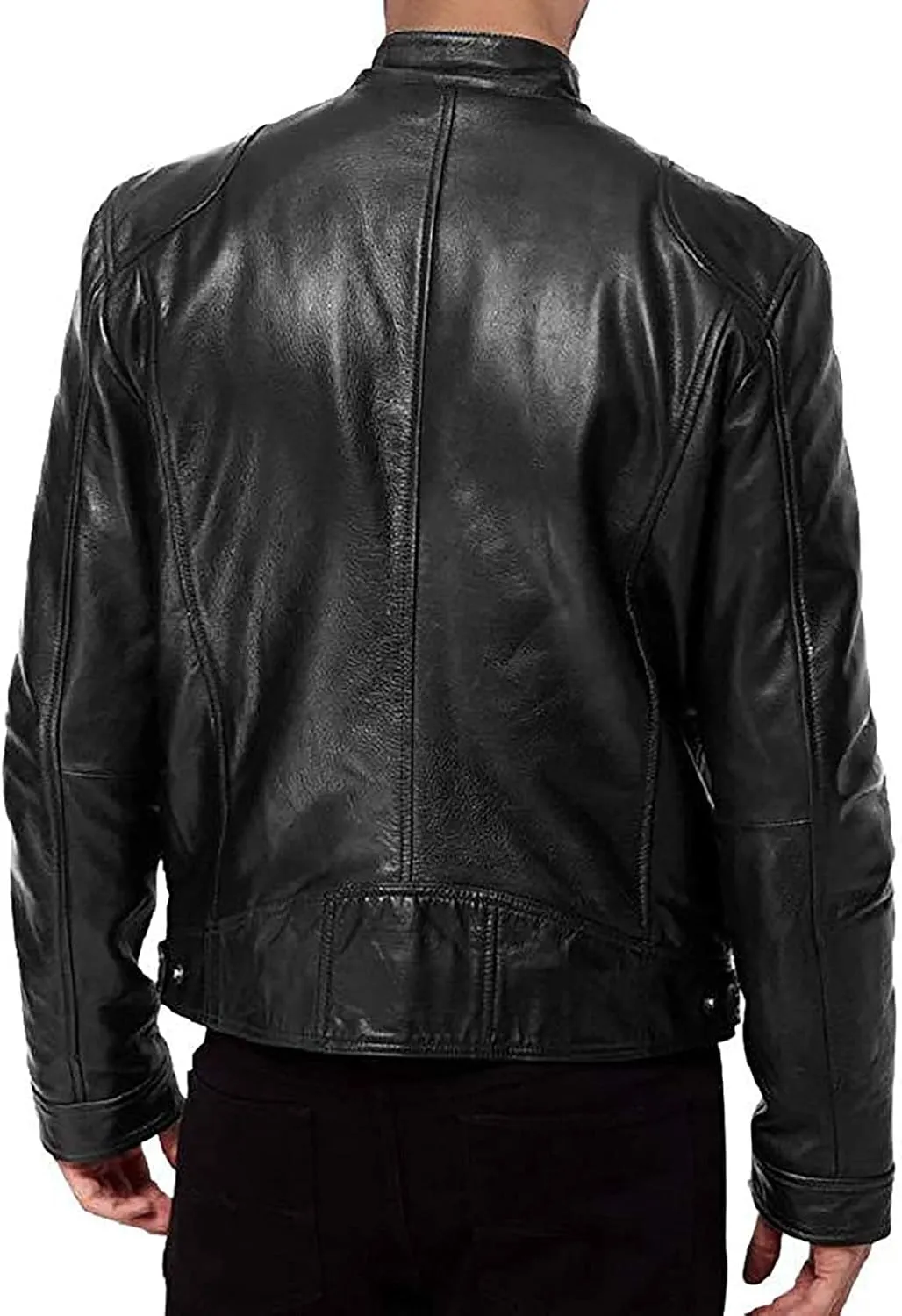 Leather Jacket Men Stylish Zipper Stand Collar Jackets Faux Leather Motocycle Coats Fashion Cool Outwear With Pockets