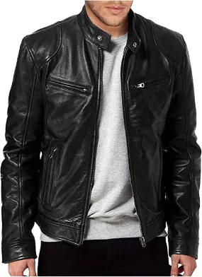 Leather Jacket Men Stylish Zipper Stand Collar Jackets Faux Leather Motocycle Coats Fashion Cool Outwear With Pockets