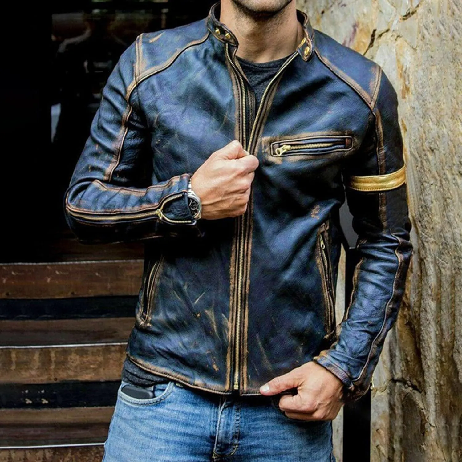 Leather Jacket Mens Club Coat Vintage Autumn Winter Men Jacket Collar Men's Coats Jackets Mens Jacket Lightweight