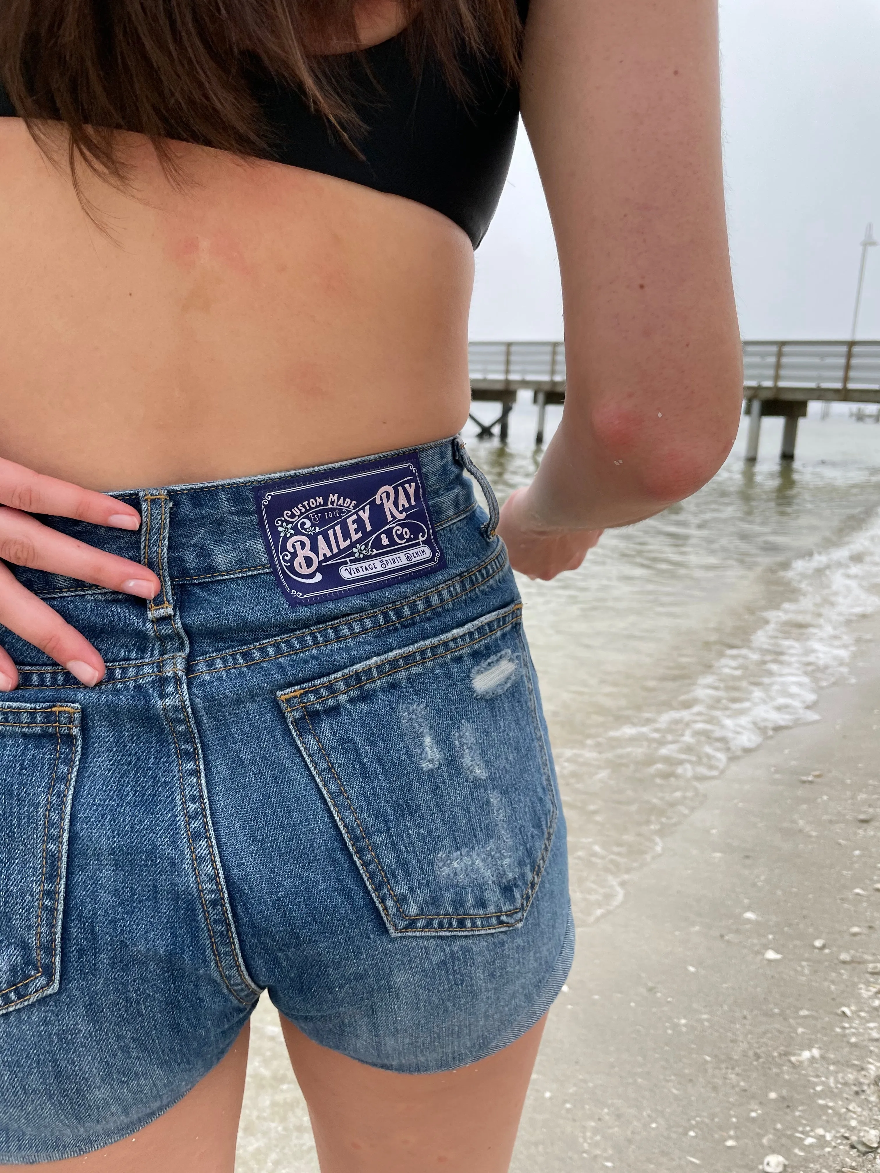 Lightly Distressed High Waisted Denim Shorts  - The Evelyn