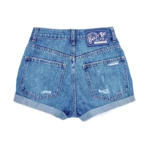 Lightly Distressed High Waisted Denim Shorts  - The Evelyn