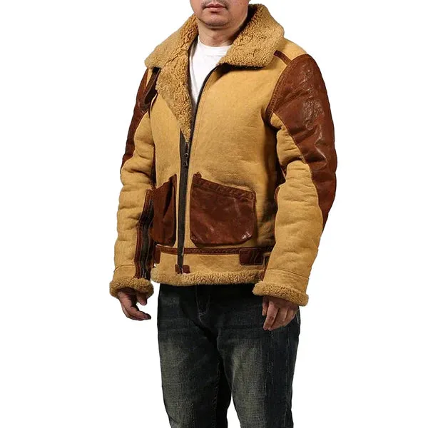 Men's B3 Retro Faux Shearling Casual Leather Bomber Jacket