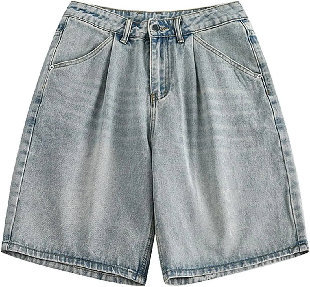 Men's Baggy Jeans Shorts Y2K Wide Leg Loose Hip-Hop Denim Shorts High Waisted Casual Fashion Jorts Streetwear with Pockets