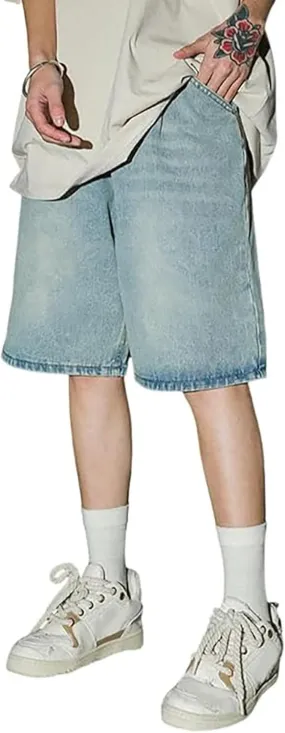 Men's Baggy Jeans Shorts Y2K Wide Leg Loose Hip-Hop Denim Shorts High Waisted Casual Fashion Jorts Streetwear with Pockets