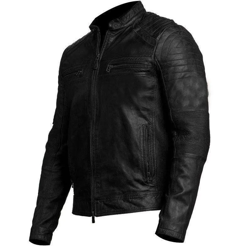 Mens Biker Style Jacket Classic Vintage Black Leather by TJS