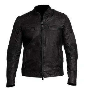 Mens Biker Style Jacket Classic Vintage Black Leather by TJS