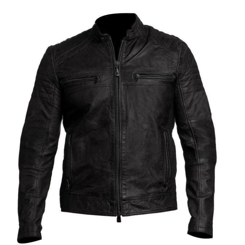 Mens Biker Style Jacket Classic Vintage Black Leather by TJS