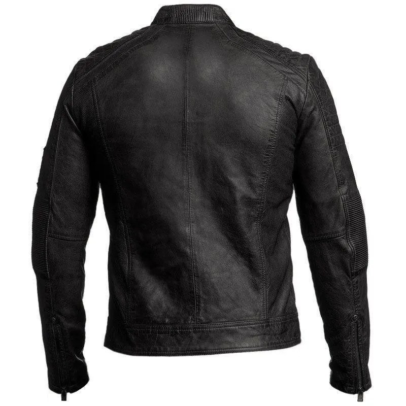 Mens Biker Style Jacket Classic Vintage Black Leather by TJS