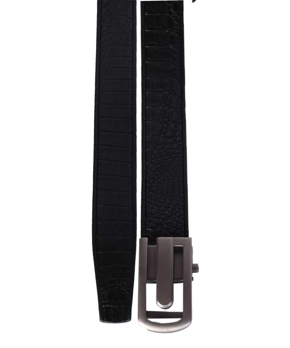 Men's Black Leather Head Buckle Plain Belts