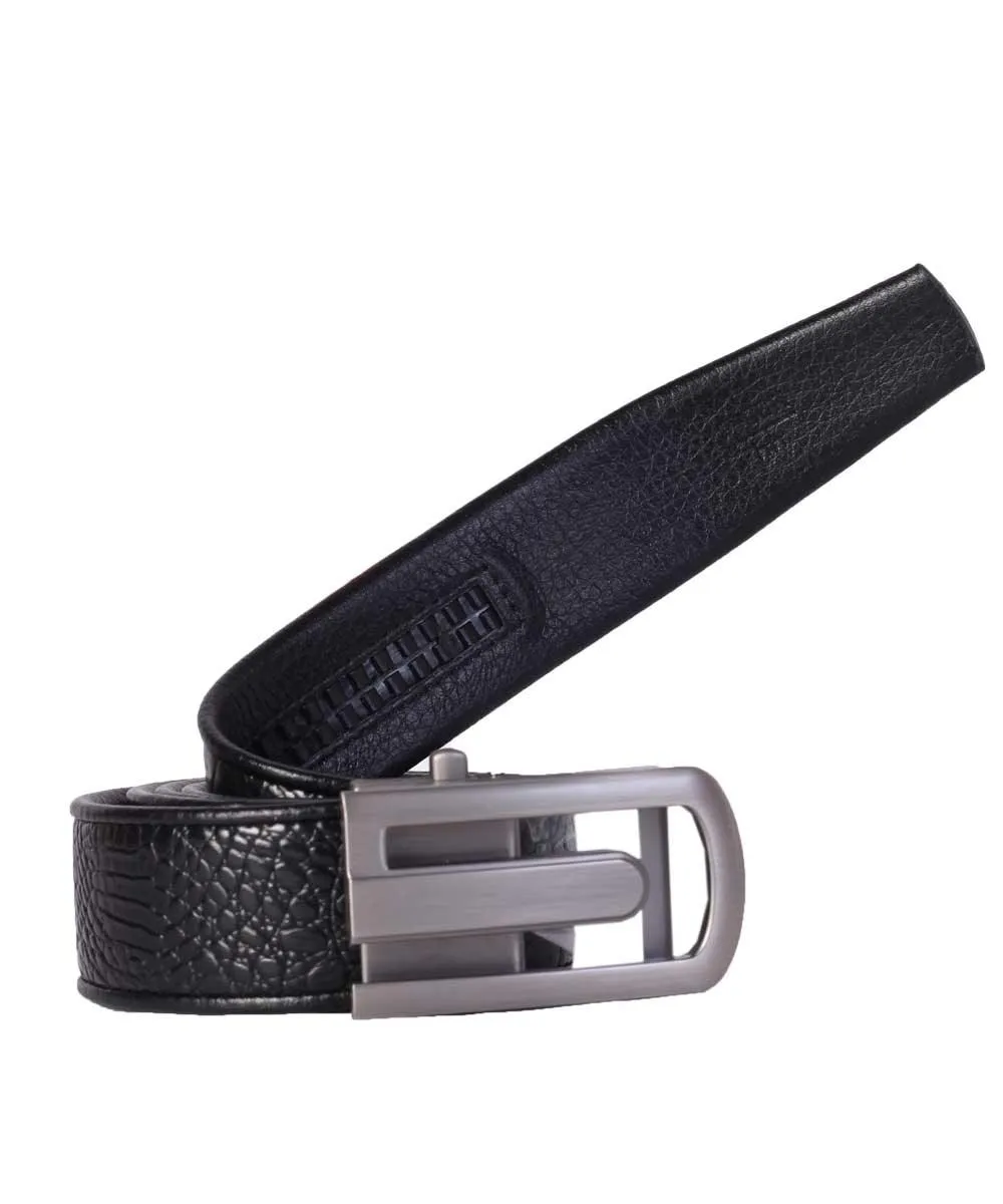 Men's Black Leather Head Buckle Plain Belts