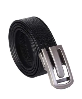 Men's Black Leather Head Buckle Plain Belts