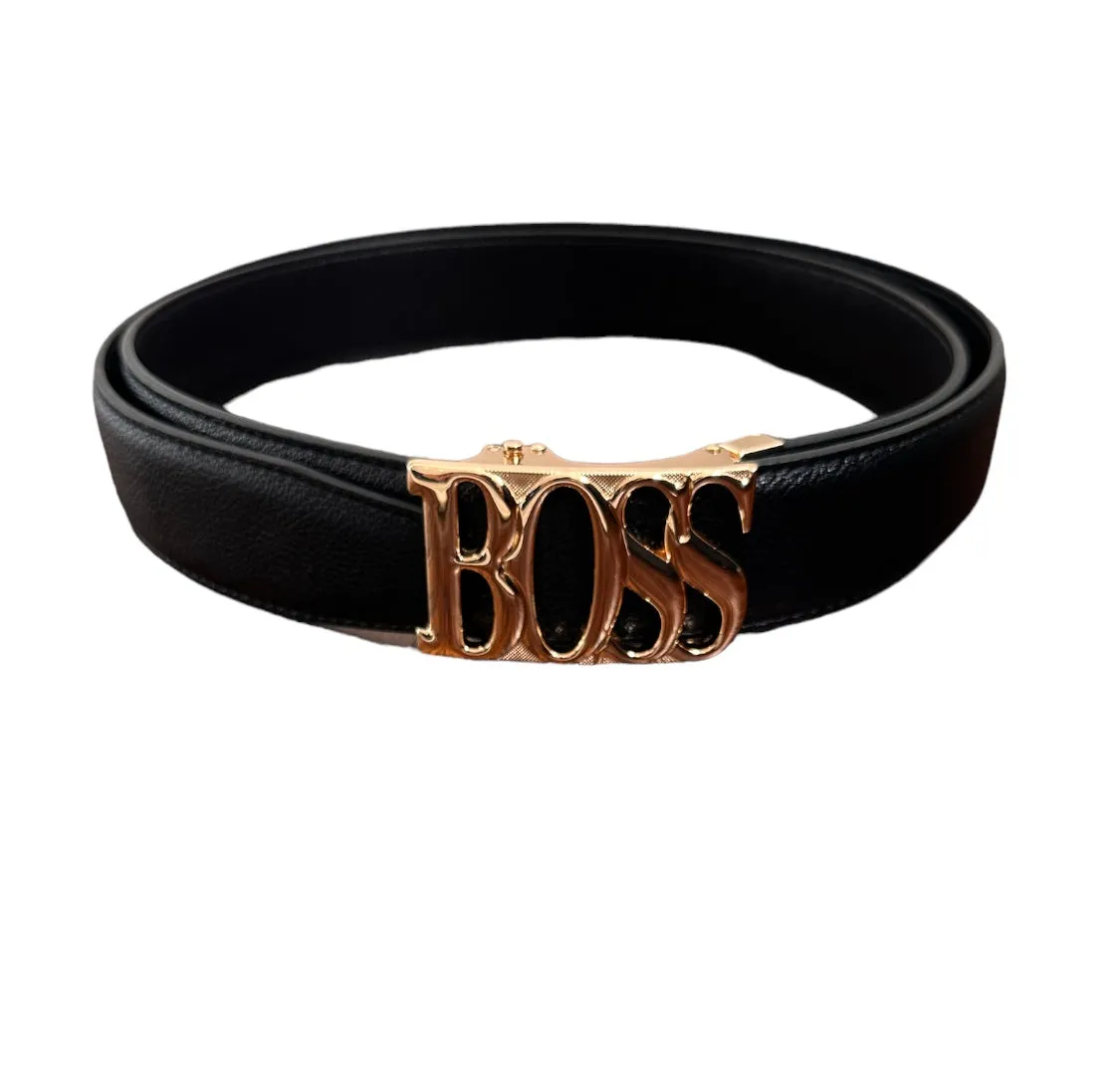 Men's Black Luxury Fashion Design Belt Genuine Leather Gold Buckle