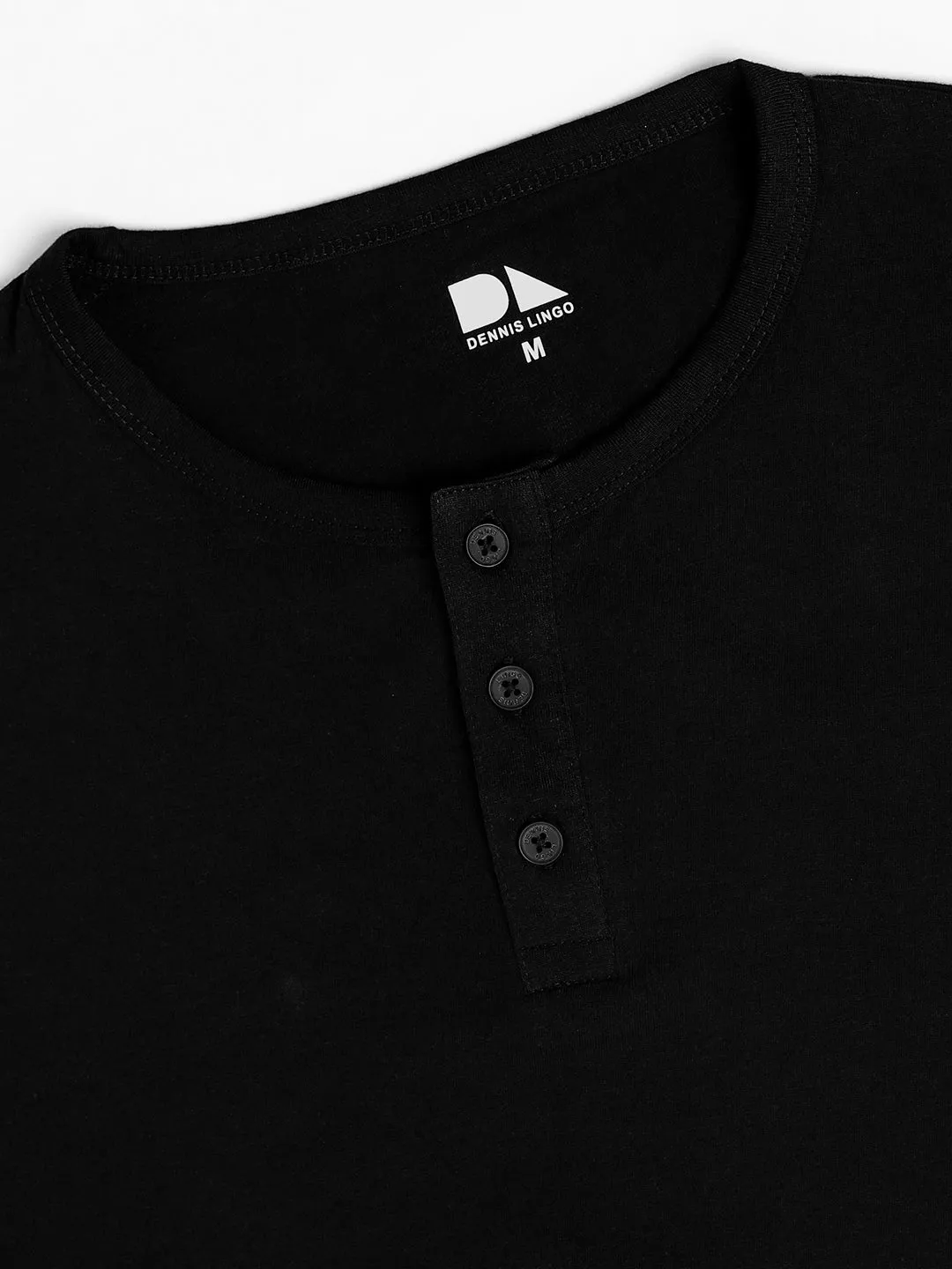 Men's Black Solid Full Sleeves Henley neck Casual T-Shirt