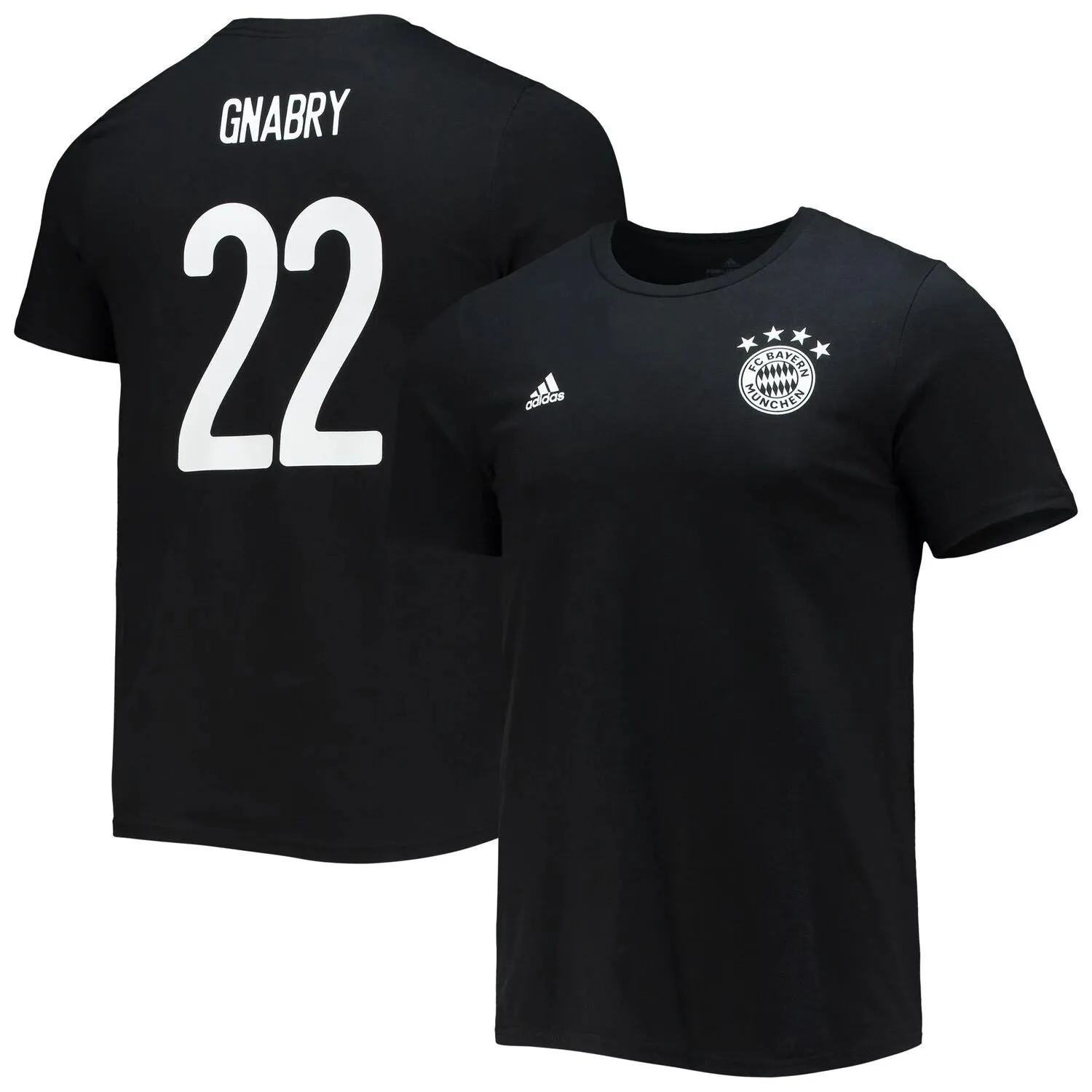 Men's black T-shirt with name and amp number Serge Gnabry Bayern Munich adidas
