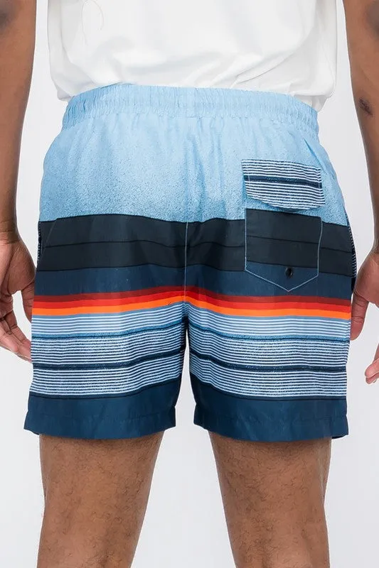 Men's Blue Stripes Swim Trunks Board Shorts