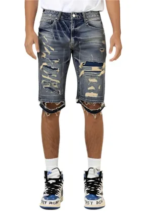 Mens Boro Stitch Heavy Rip And Repair Jean Shorts