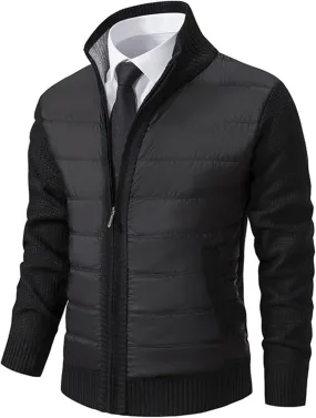 Men's Cardigan Sweaters Qiulted Puffer Jacket Casual Slim Fit Full Zip Sweaters Knitted Cardigan Jackets with Pockets