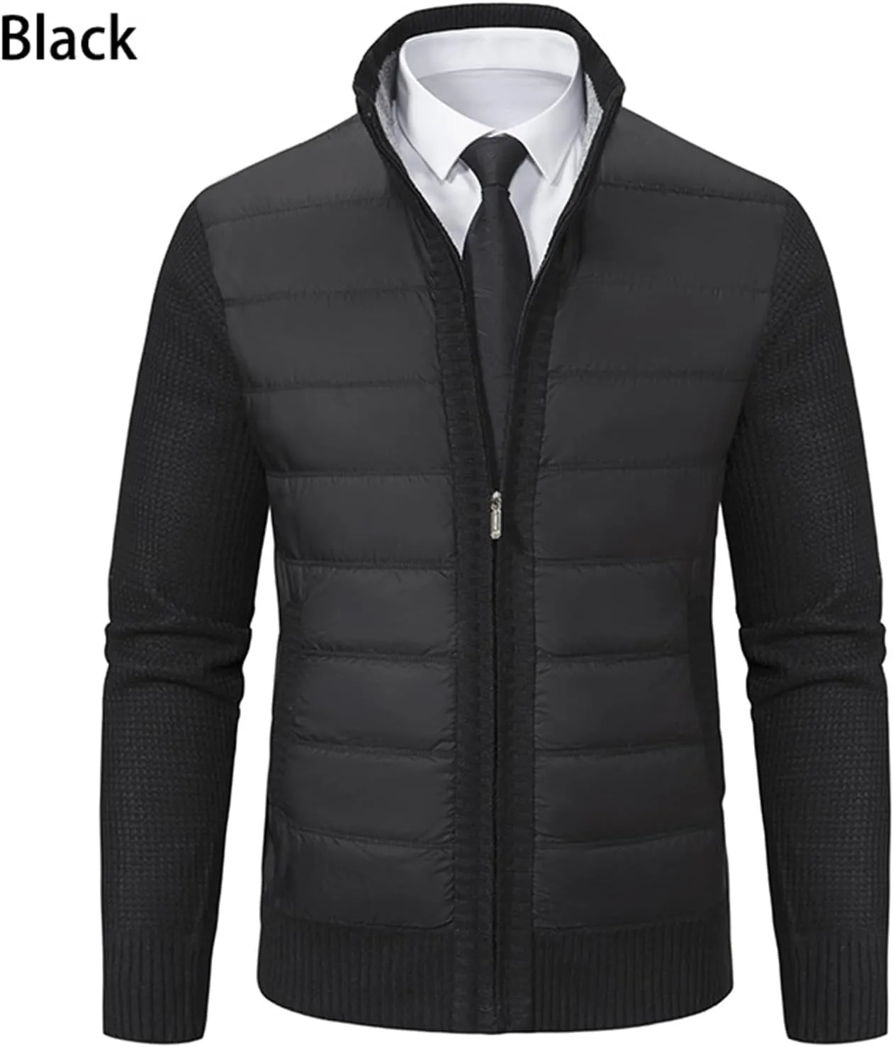 Men's Cardigan Sweaters Qiulted Puffer Jacket Casual Slim Fit Full Zip Sweaters Knitted Cardigan Jackets with Pockets