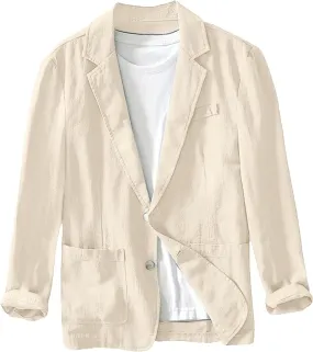 Mens Cotton Linen Blazer Lightweight and Thin Casual Sport Coat Solid Color with Two Button Pockets for Daily Suits