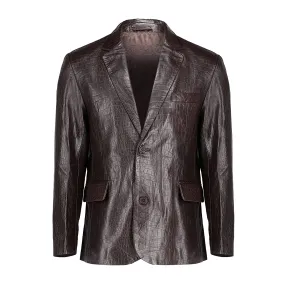 Men's Croco Printed Brown Leather Blazer
