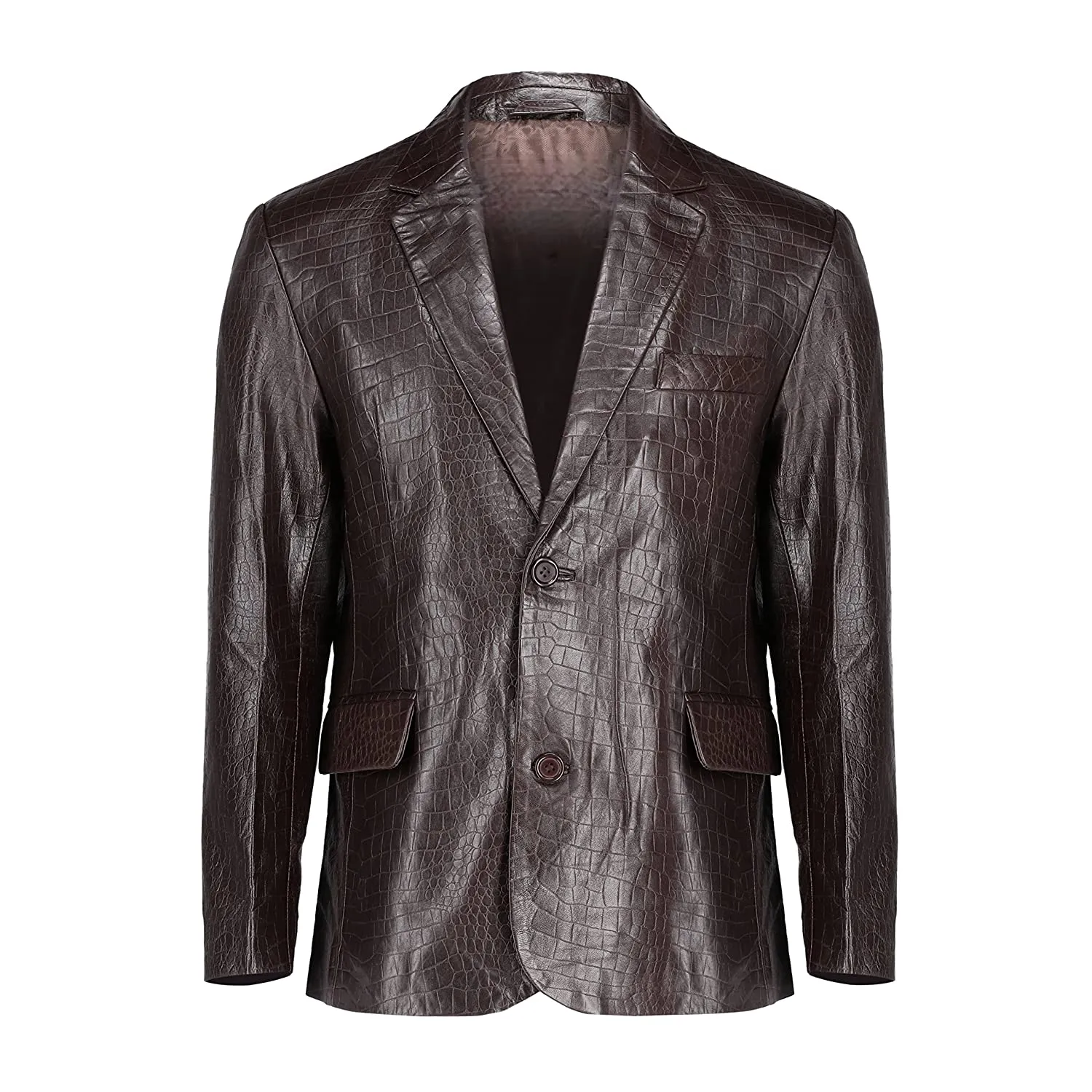 Men's Croco Printed Brown Leather Blazer