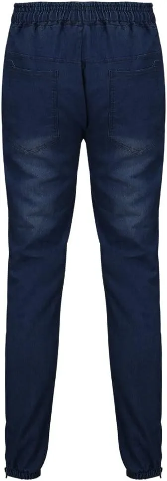 Men's Distressed Denim Pants Stretch Drawstring Pull-On Skinny Jeans Slim Fit Pencil Tapered Trousers Motocycle Biker Pants