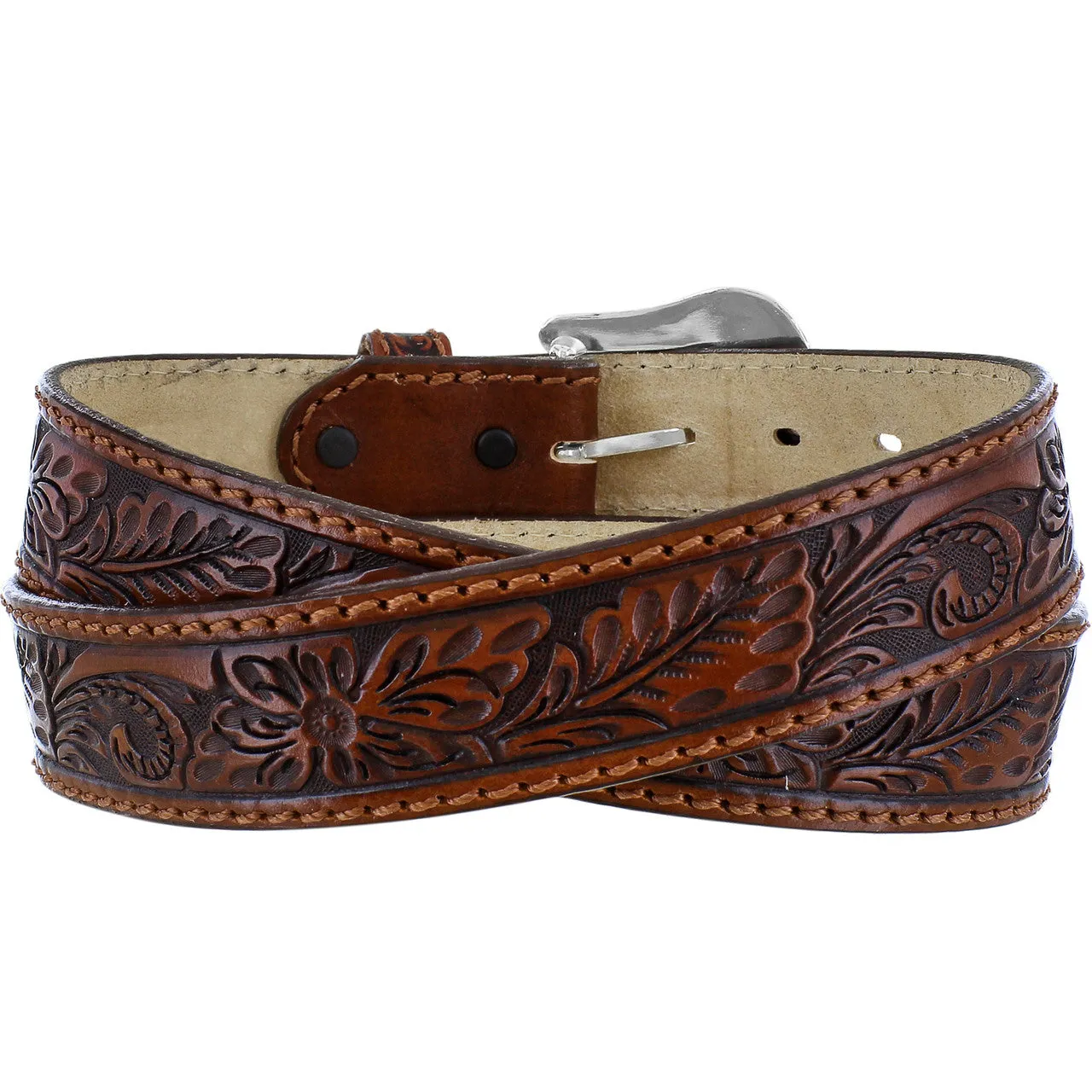 Men's Floral Hand Tooled Leather Belt by Leegin C40065