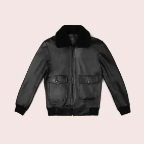 Men's G-1 Black Shearling Flight Bomber Jacket