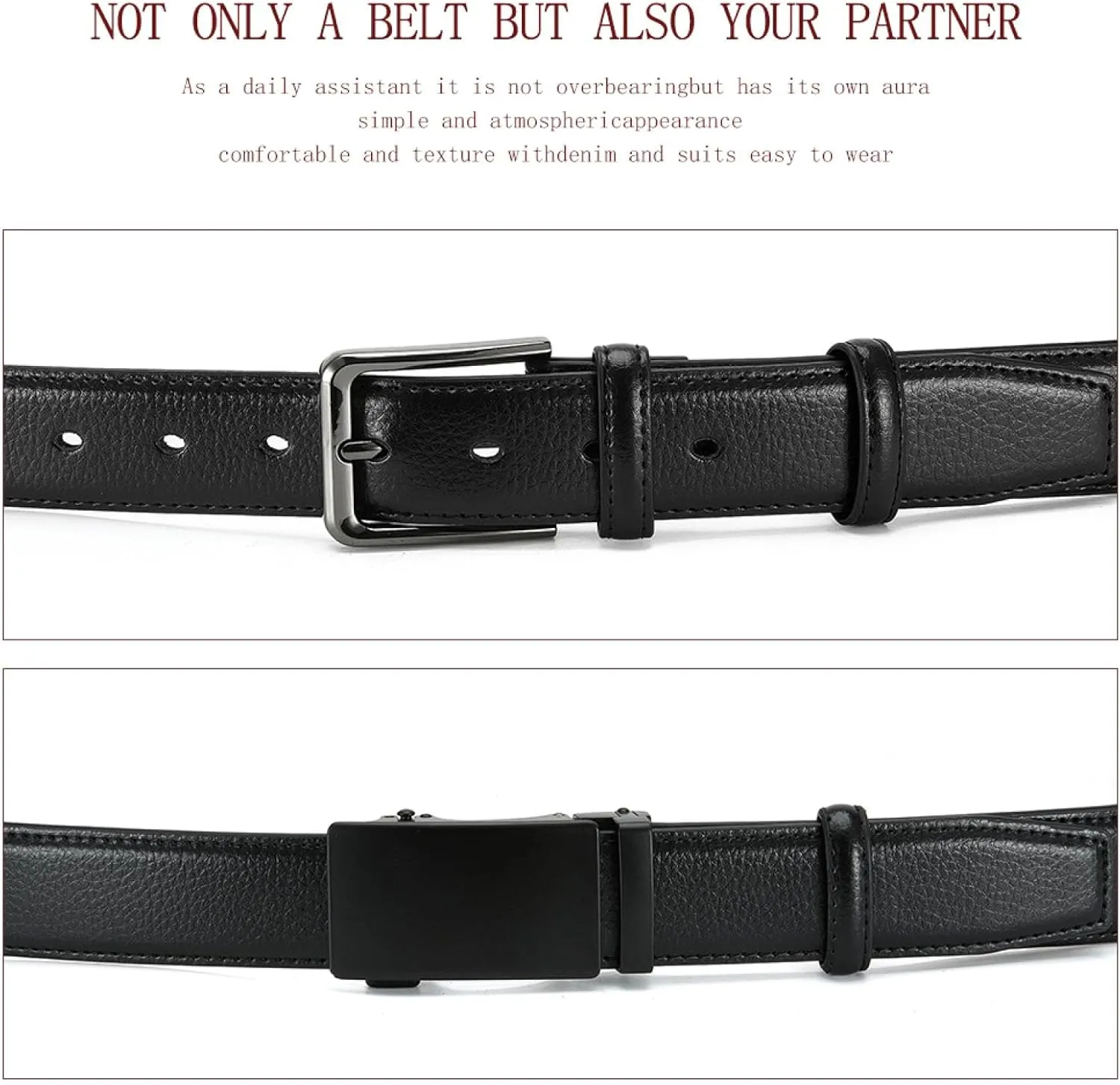 Men's Leather Belt Genuine Leather Metal Buckle Belt Men's Casual Belt Black Business